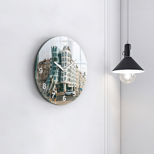 Round glass wall clock Dancing House Prague