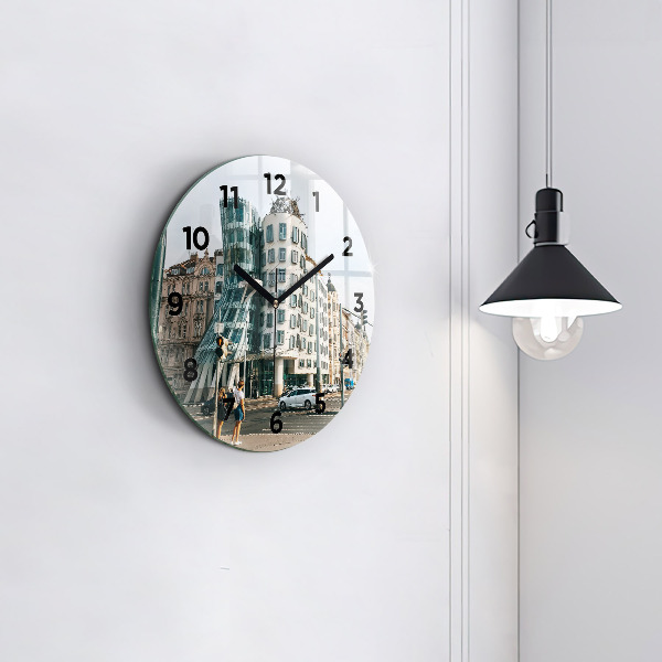 Round glass wall clock Dancing House Prague
