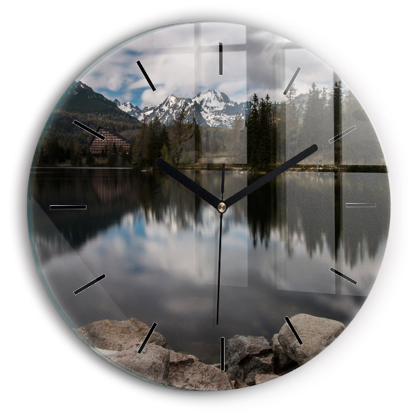 Round glass wall clock High Tatras in Slovakia