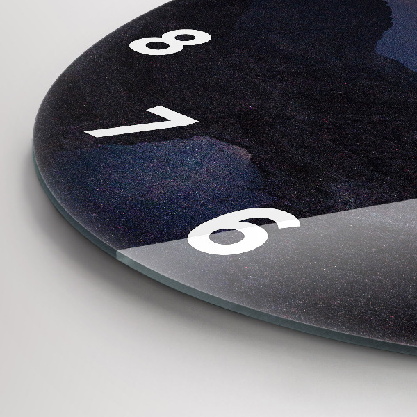 Round glass wall clock Mountains at sunset