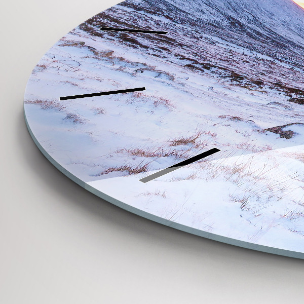 Round glass wall clock Cottage in the mountains