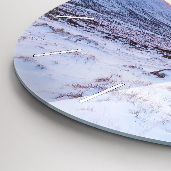 Round glass wall clock Cottage in the mountains