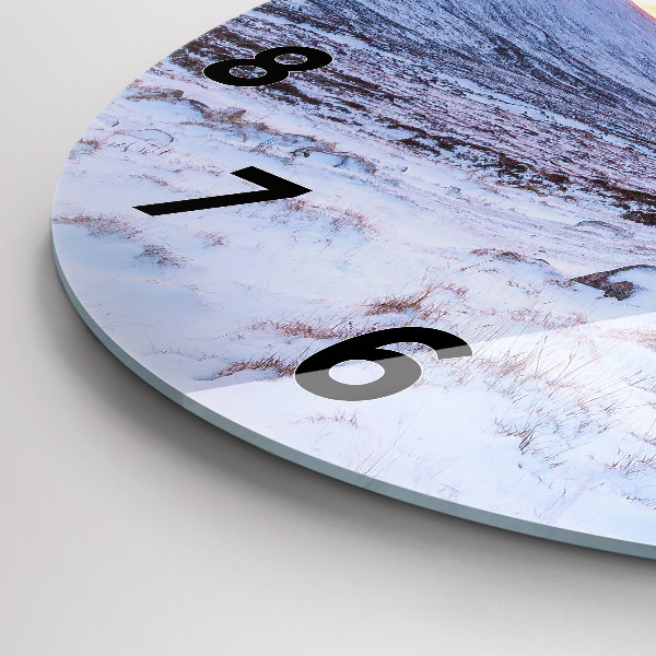 Round glass wall clock Cottage in the mountains