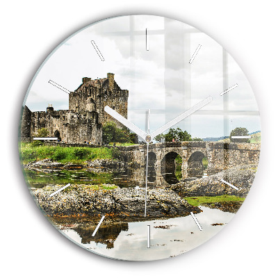 Round glass wall clock Eilean Donan Castle Scotland