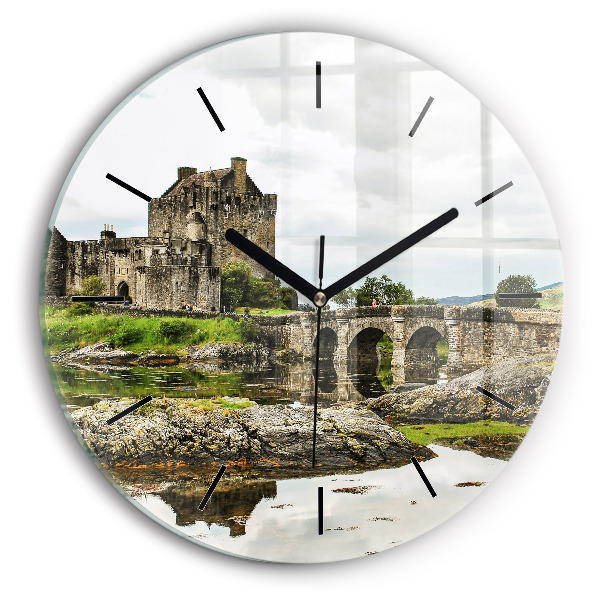 Round glass wall clock Eilean Donan Castle Scotland