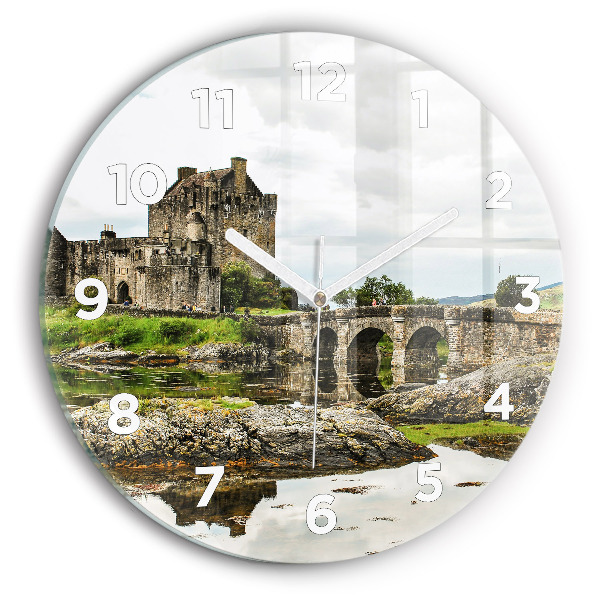 Round glass wall clock Eilean Donan Castle Scotland