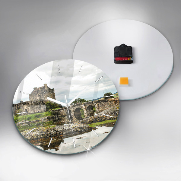 Round glass wall clock Eilean Donan Castle Scotland