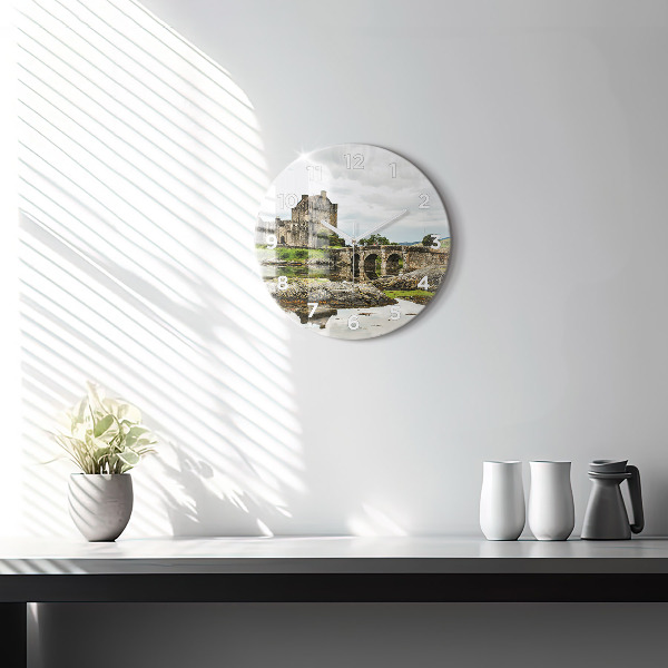 Round glass wall clock Eilean Donan Castle Scotland