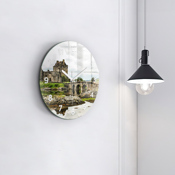 Round glass wall clock Eilean Donan Castle Scotland