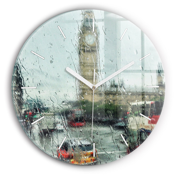Round glass wall clock Rainy London