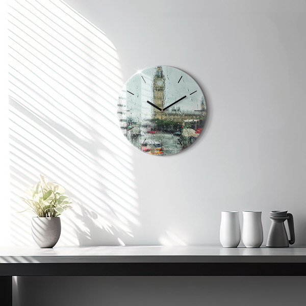 Round glass wall clock Rainy London