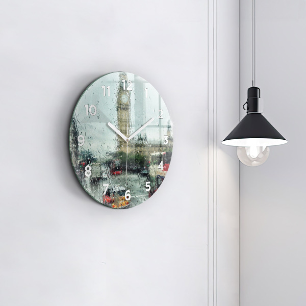 Round glass wall clock Rainy London
