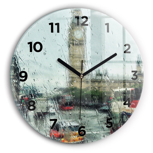 Round glass wall clock Rainy London