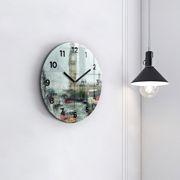 Round glass wall clock Rainy London