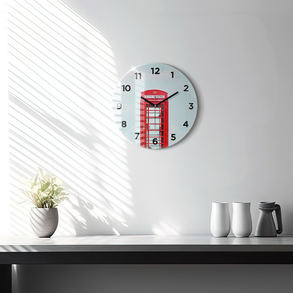 Round glass wall clock Public phone
