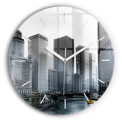 Round glass wall clock City panorama