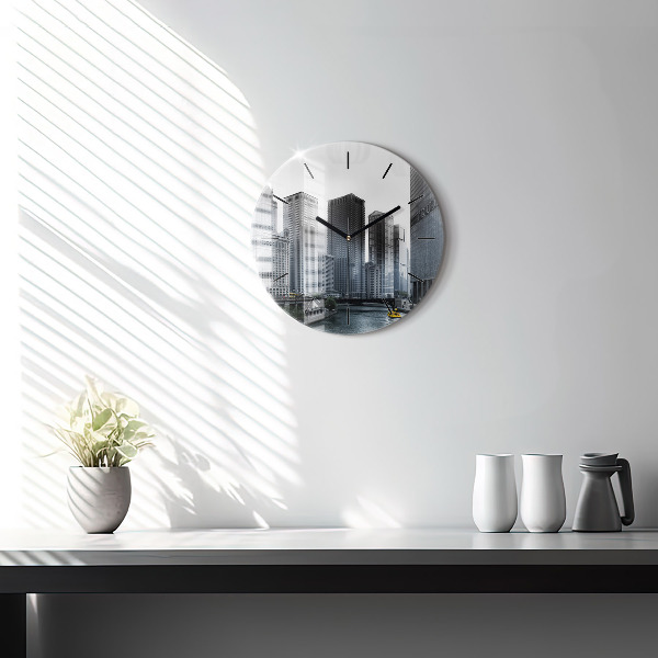 Round glass wall clock City panorama