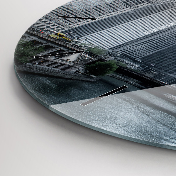 Round glass wall clock City panorama
