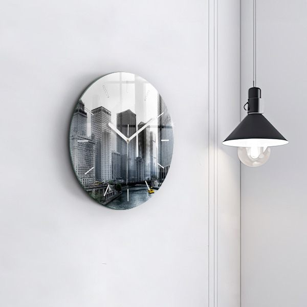 Round glass wall clock City panorama