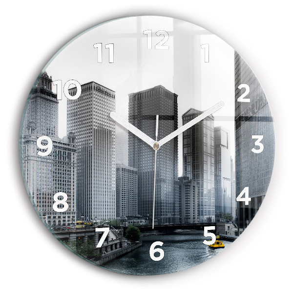 Round glass wall clock City panorama