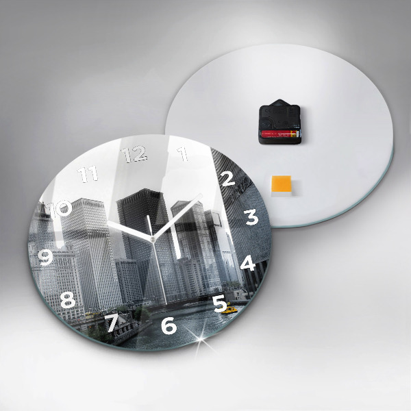 Round glass wall clock City panorama