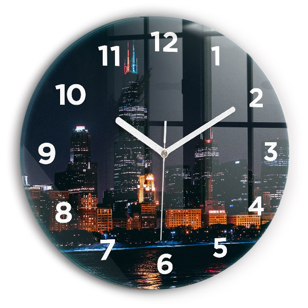 Round glass wall clock Chicago Cityscape