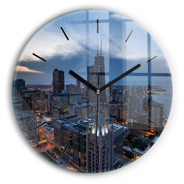 Round glass wall clock Photo of Chicago