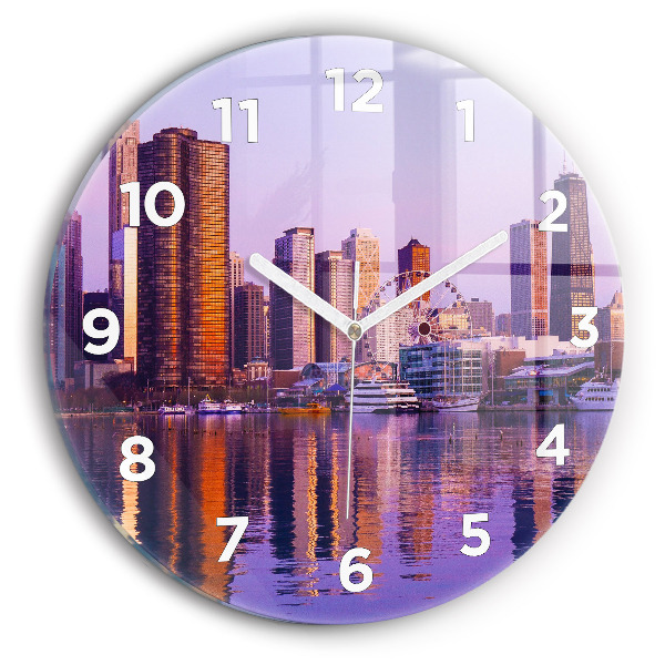 Round glass wall clock View of the skyscrapers of the USA