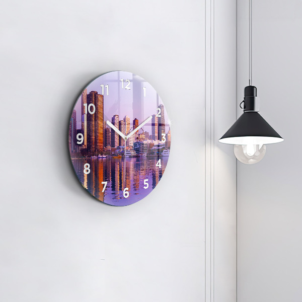 Round glass wall clock View of the skyscrapers of the USA