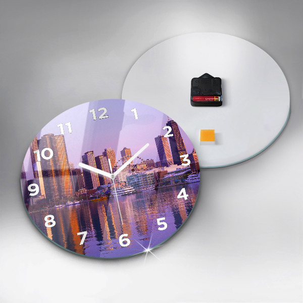Round glass wall clock View of the skyscrapers of the USA
