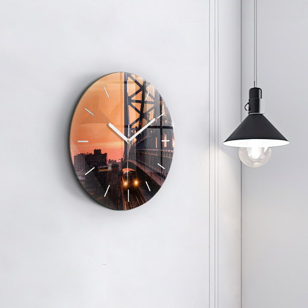 Round glass wall clock Benjamin Franklin Bridge