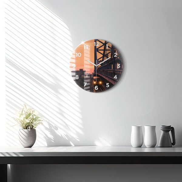 Round glass wall clock Benjamin Franklin Bridge