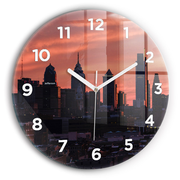 Round glass wall clock Philadelphia City Skyline