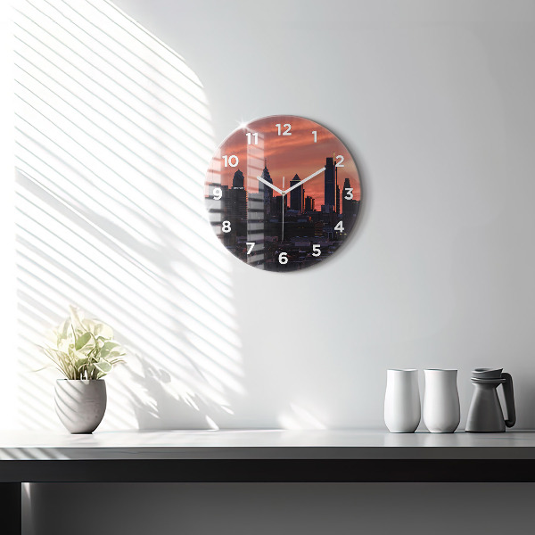 Round glass wall clock Philadelphia City Skyline