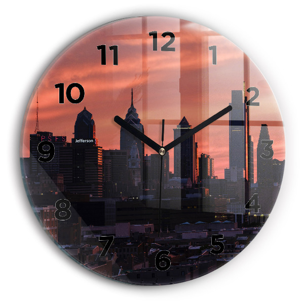 Round glass wall clock Philadelphia City Skyline