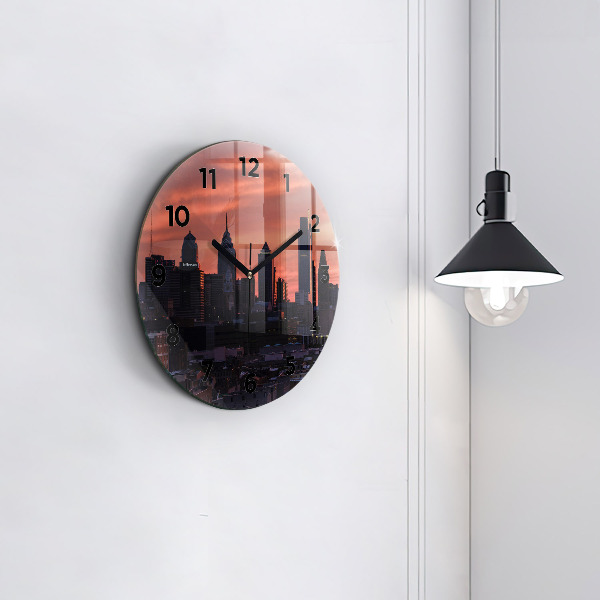 Round glass wall clock Philadelphia City Skyline