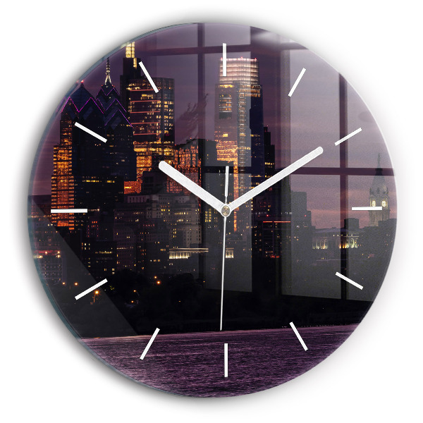 Round glass wall clock Philadelphia City Skyline