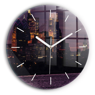Round glass wall clock Philadelphia City Skyline