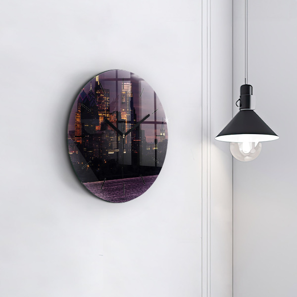 Round glass wall clock Philadelphia City Skyline