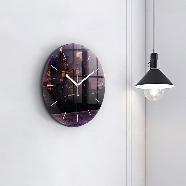 Round glass wall clock Philadelphia City Skyline