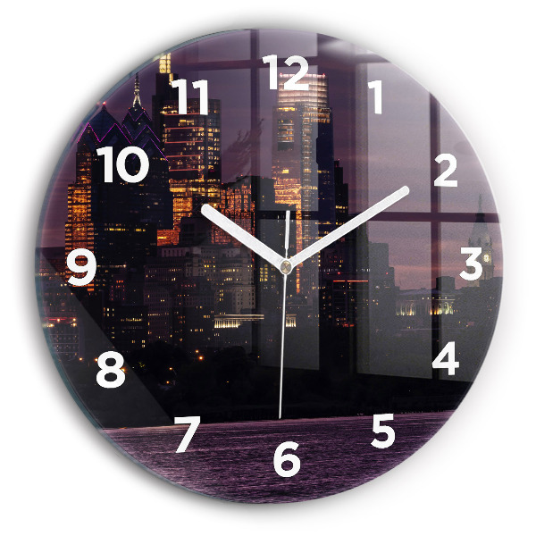 Round glass wall clock Philadelphia City Skyline