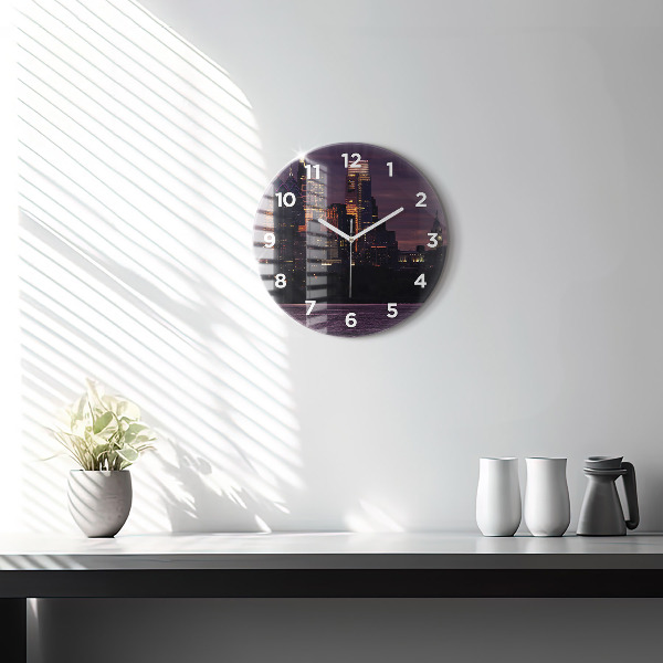Round glass wall clock Philadelphia City Skyline