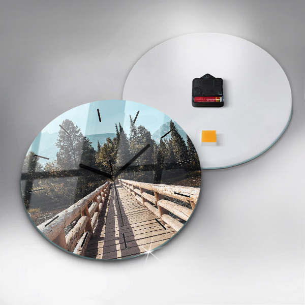 Round glass wall clock Mountains in Yellowstone
