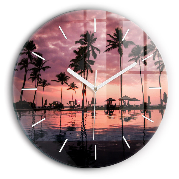 Round glass wall clock Palm trees in Hawaii