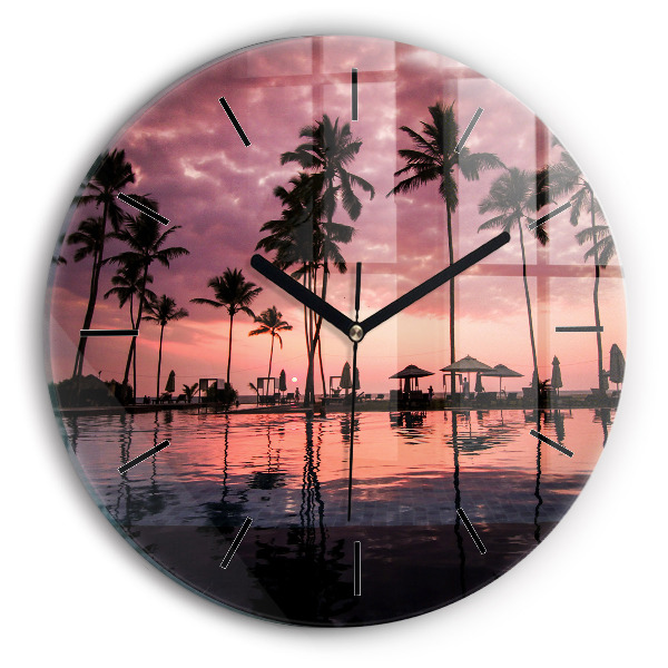 Round glass wall clock Palm trees in Hawaii