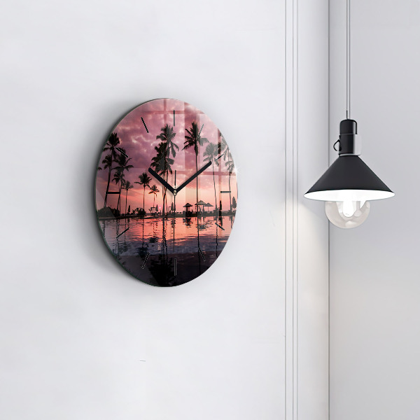 Round glass wall clock Palm trees in Hawaii