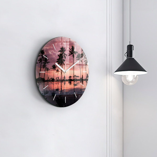 Round glass wall clock Palm trees in Hawaii