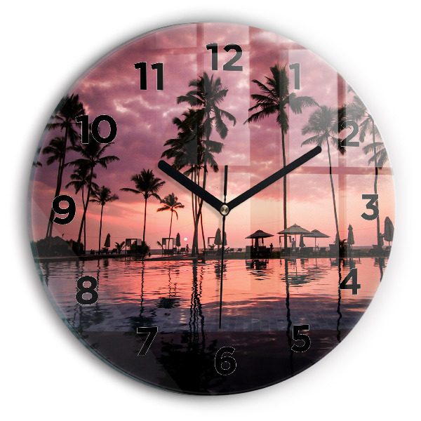 Round glass wall clock Palm trees in Hawaii