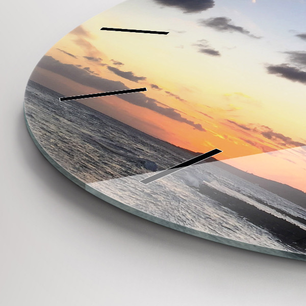 Round glass wall clock Palm tree and sunrise
