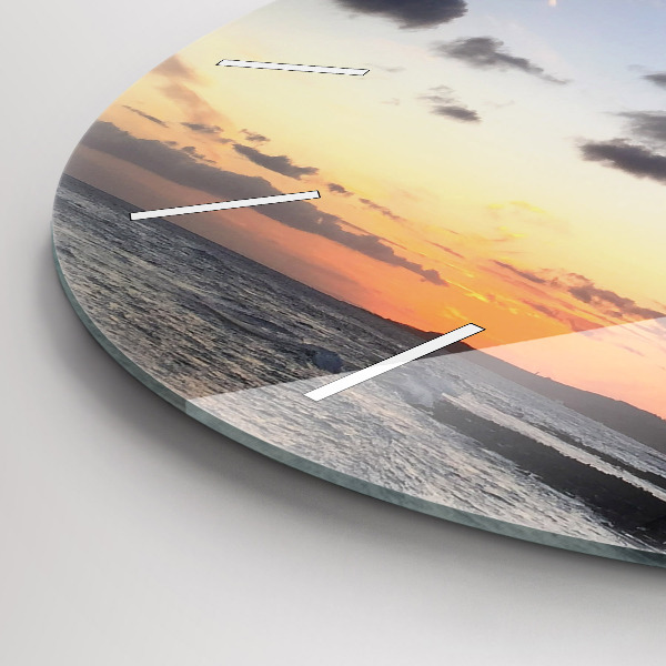 Round glass wall clock Palm tree and sunrise